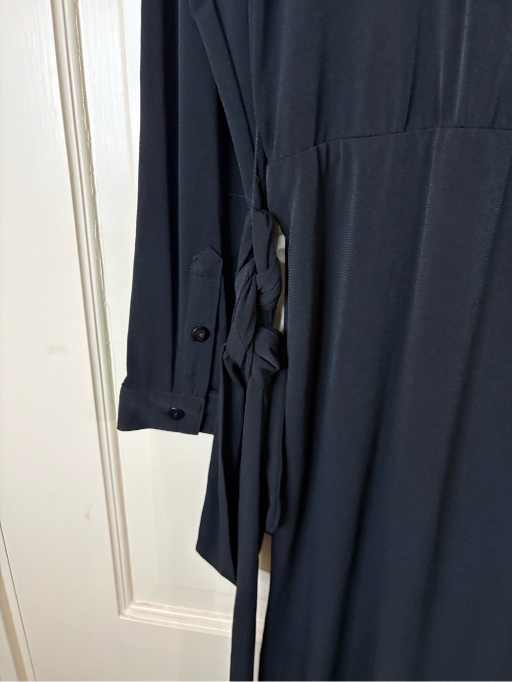 Planet Dress  10 US 14 UK Black Wrap Midi Long Sleeve Belted Office Chic New - Picture 7 of 12